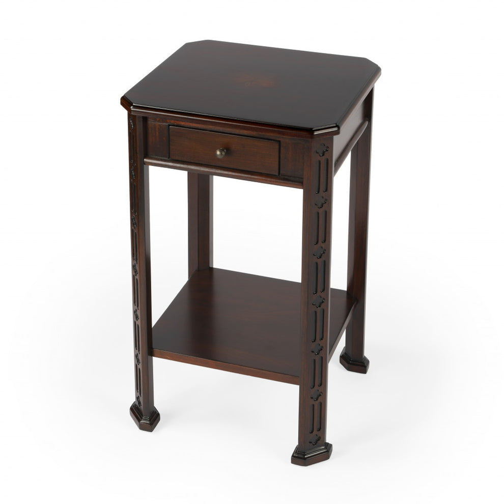 27" Dark Brown And Cherry Manufactured Wood Rectangular End Table With Drawer And Shelf By Homeroots | End Tables | Modishstore - 2