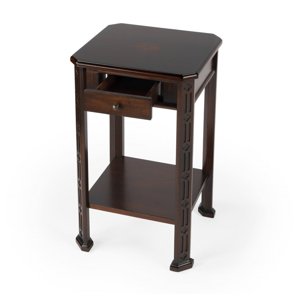 27" Dark Brown And Cherry Manufactured Wood Rectangular End Table With Drawer And Shelf By Homeroots | End Tables | Modishstore - 3