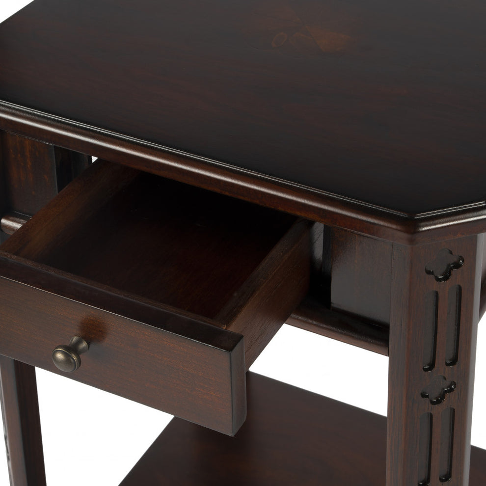 27" Dark Brown And Cherry Manufactured Wood Rectangular End Table With Drawer And Shelf By Homeroots | End Tables | Modishstore - 9