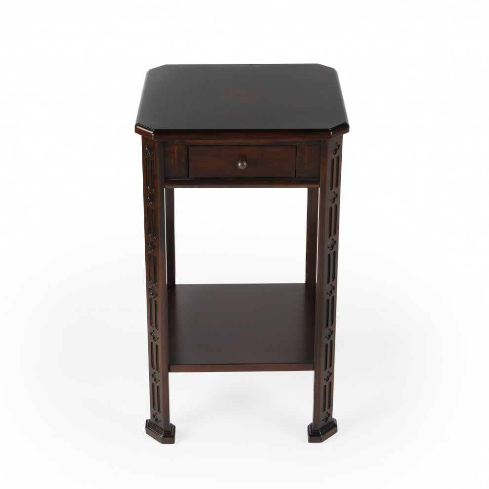 27" Dark Brown And Cherry Manufactured Wood Rectangular End Table With Drawer And Shelf By Homeroots | End Tables | Modishstore - 4
