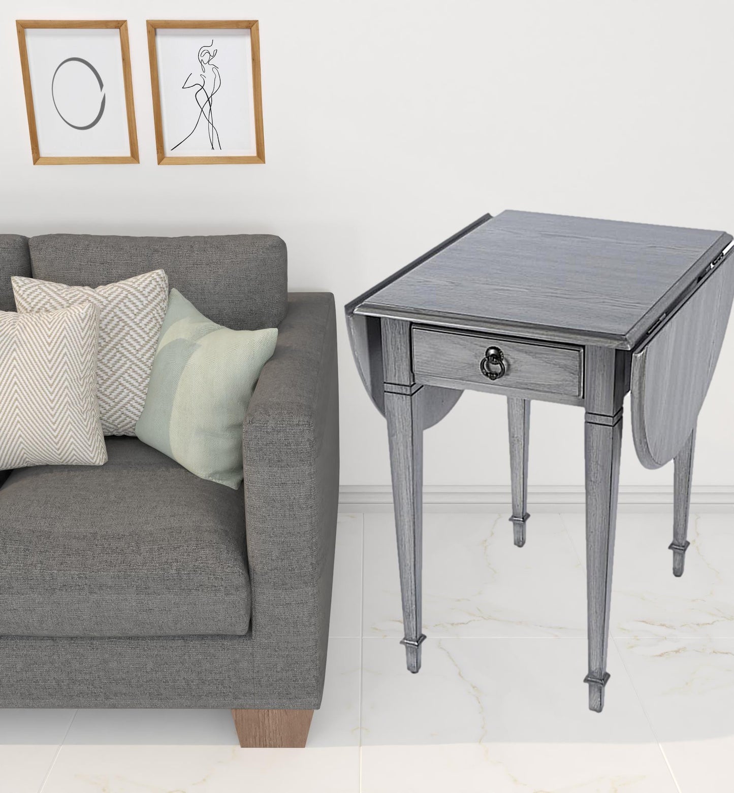 28" Grey Manufactured Wood Oval End Table With Drawer By Homeroots | End Tables | Modishstore