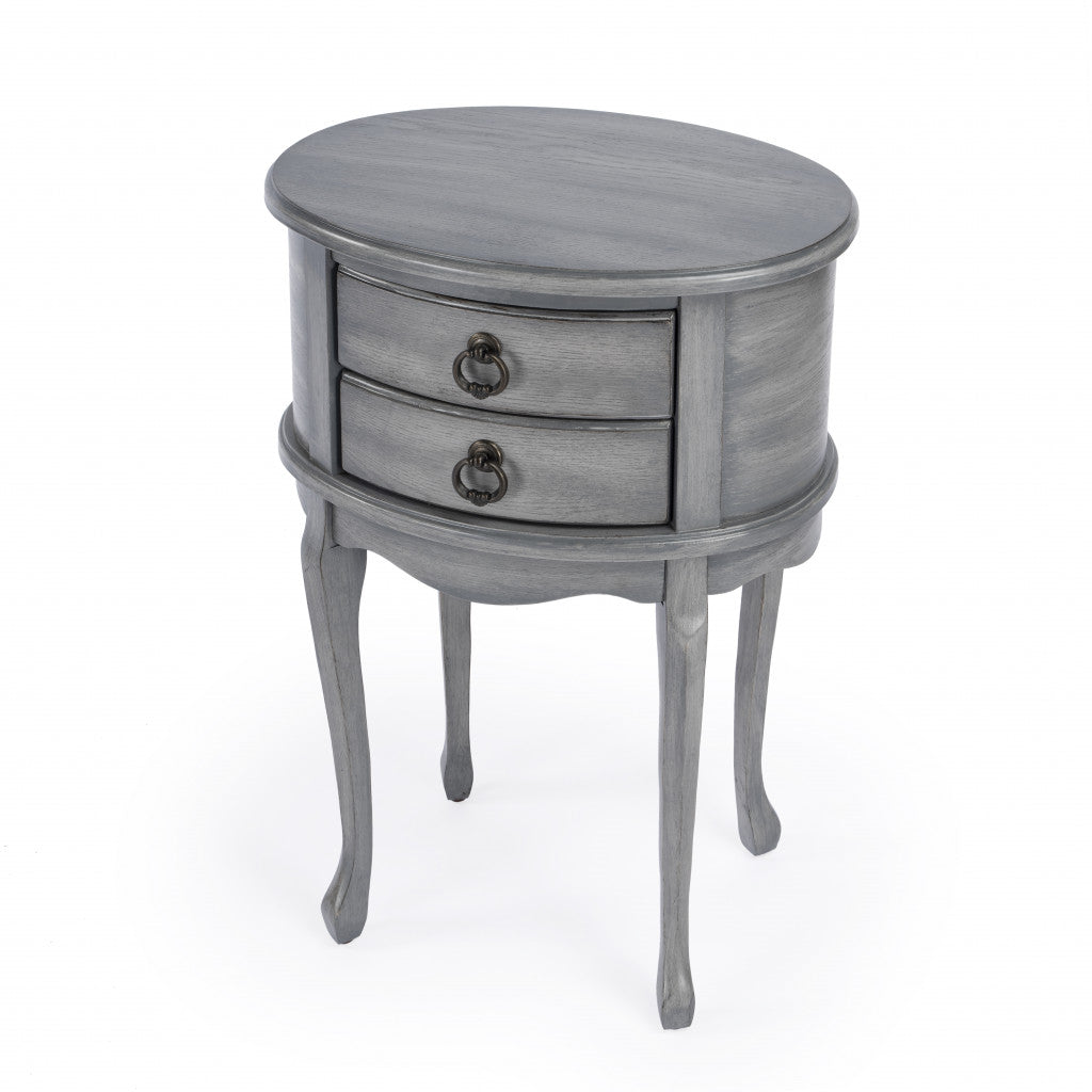 26" Grey And Gray Manufactured Wood Oval End Table With Two Drawers By Homeroots | End Tables | Modishstore - 2