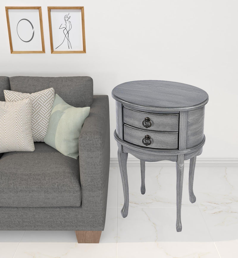 26" Grey And Gray Manufactured Wood Oval End Table With Two Drawers By Homeroots | End Tables | Modishstore