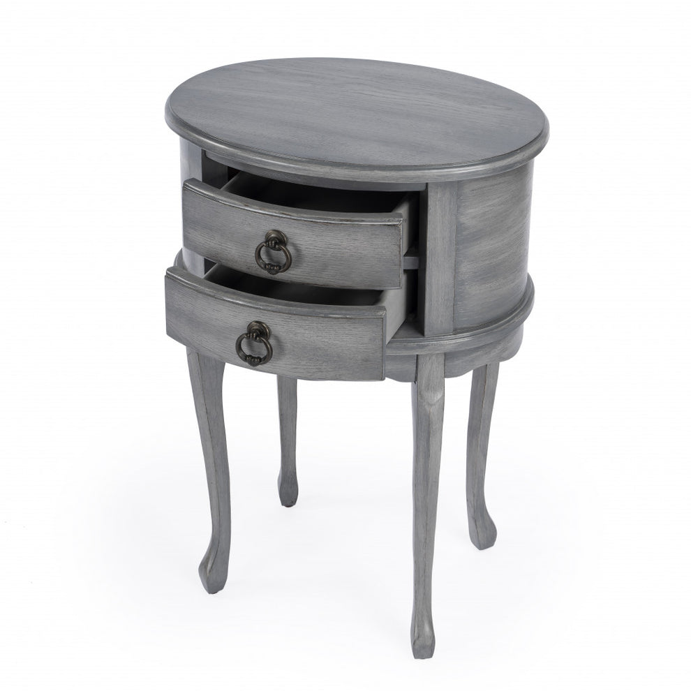 26" Grey And Gray Manufactured Wood Oval End Table With Two Drawers By Homeroots | End Tables | Modishstore - 3