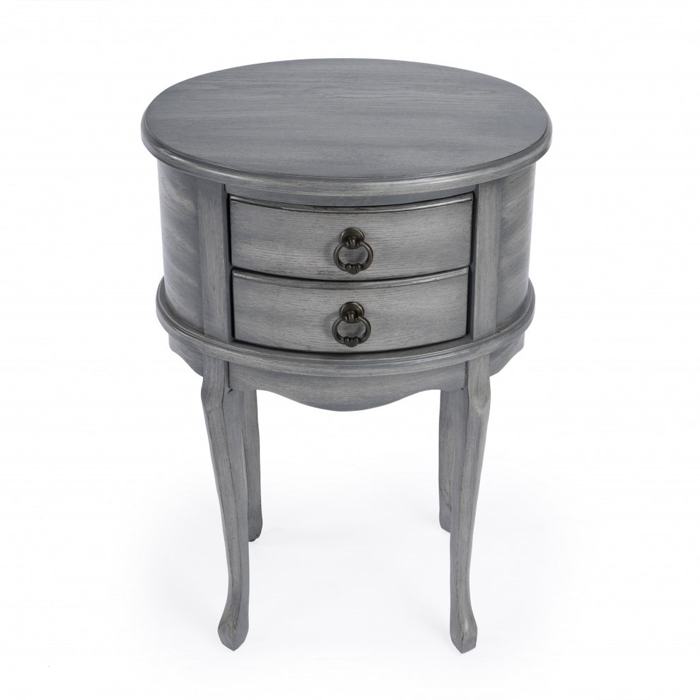 26" Grey And Gray Manufactured Wood Oval End Table With Two Drawers By Homeroots | End Tables | Modishstore - 4