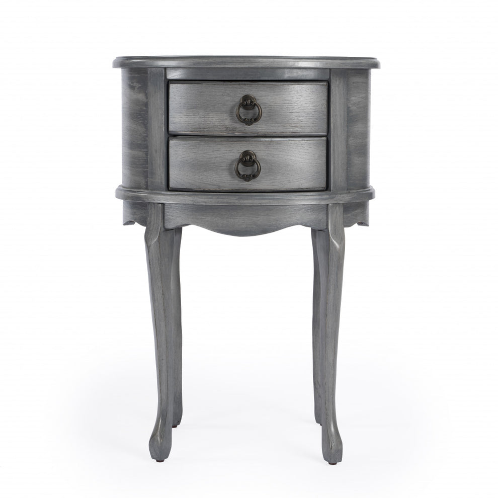 26" Grey And Gray Manufactured Wood Oval End Table With Two Drawers By Homeroots | End Tables | Modishstore - 5