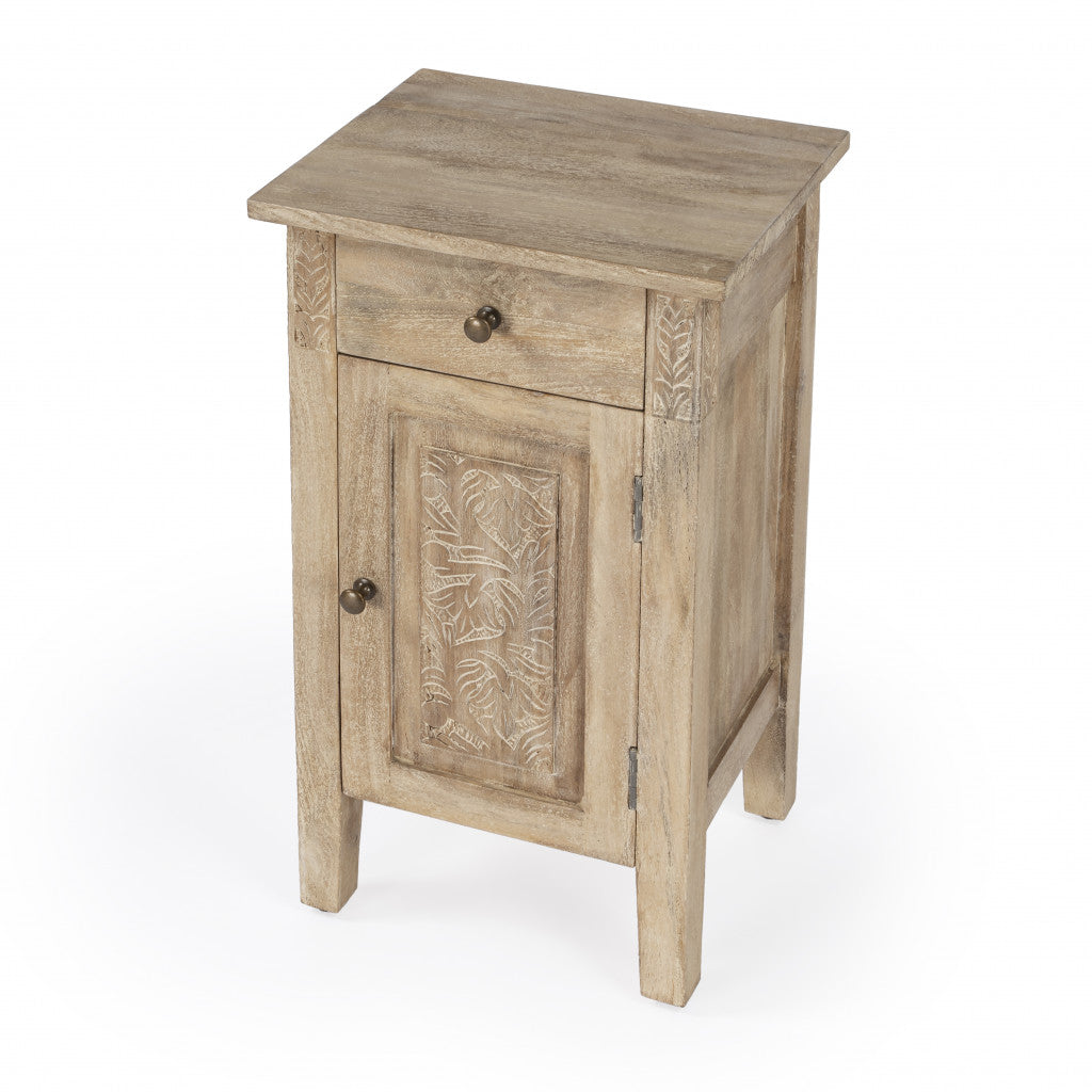 24" Natural Brown Solid Wood End Table With Cabinet and Drawer By Homeroots | End Tables | Modishstore - 2