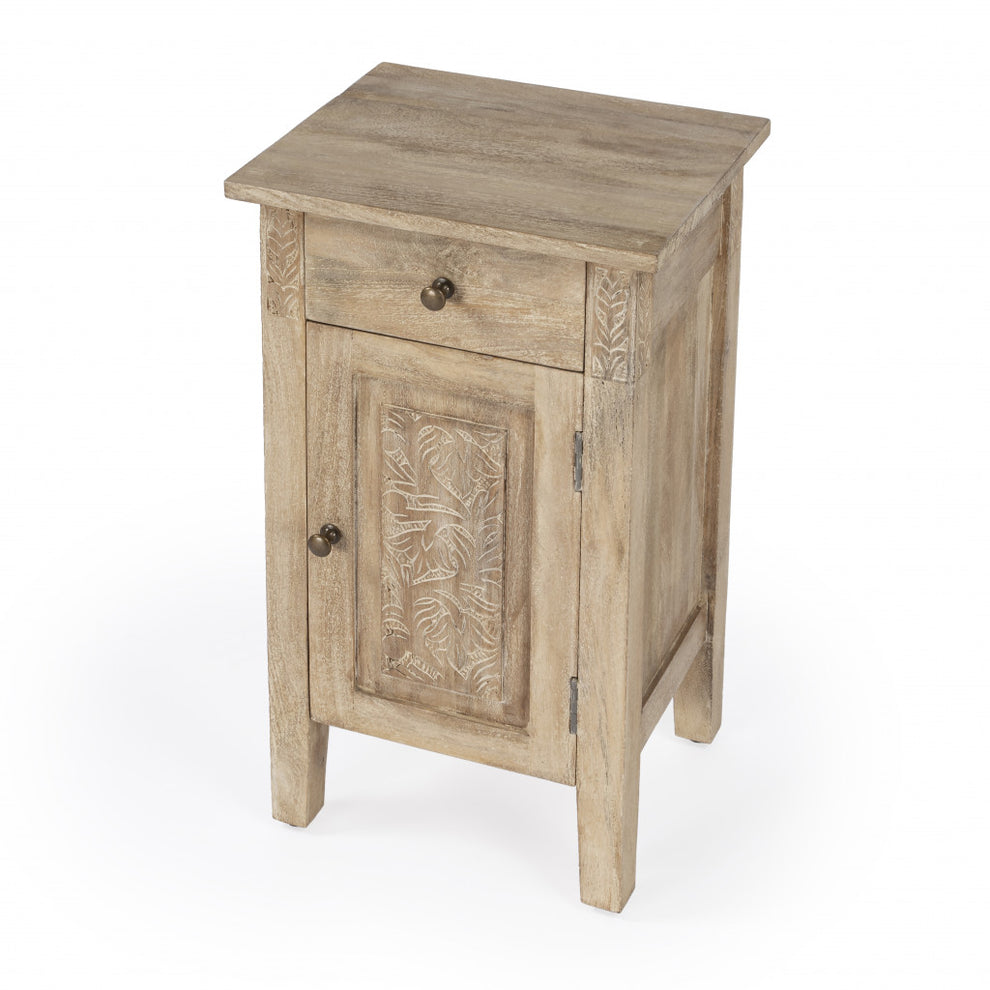 24" Natural Brown Solid Wood End Table With Cabinet and Drawer By Homeroots | End Tables | Modishstore - 2