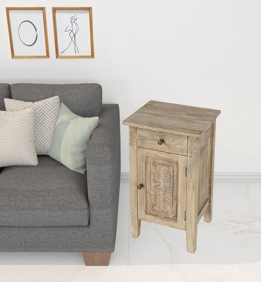 24" Natural Brown Solid Wood End Table With Cabinet and Drawer By Homeroots | End Tables | Modishstore