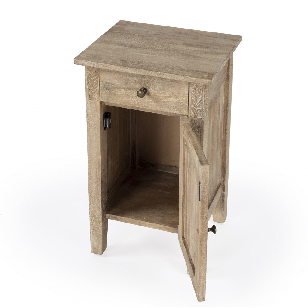 24" Natural Brown Solid Wood End Table With Cabinet and Drawer By Homeroots | End Tables | Modishstore - 3