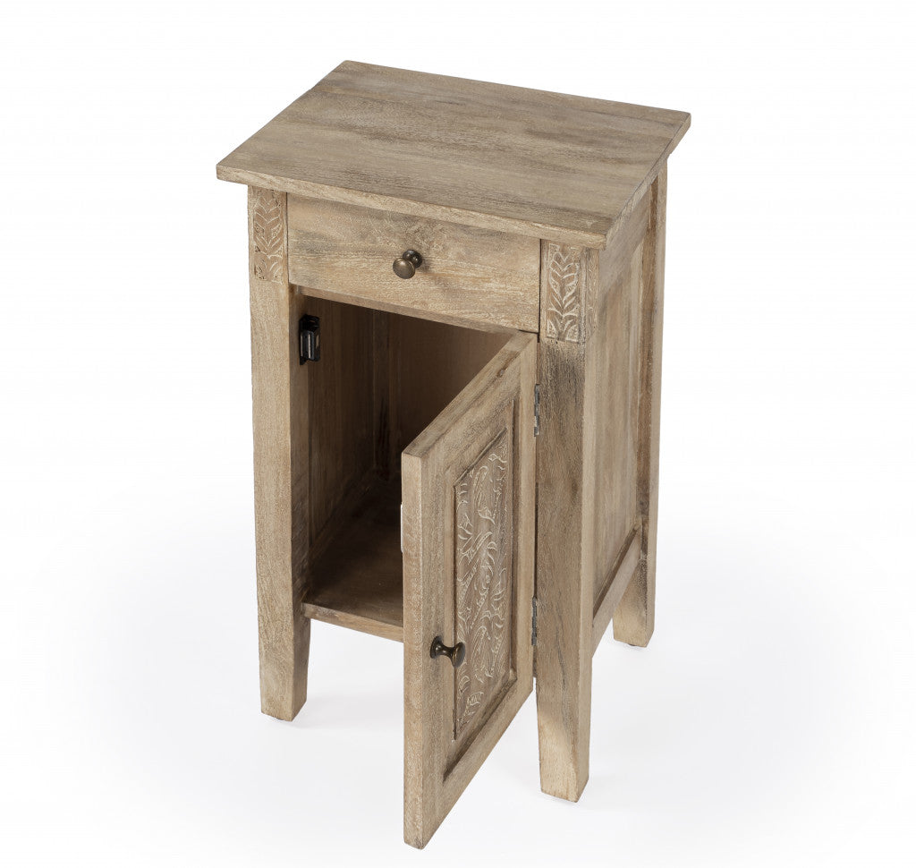 24" Natural Brown Solid Wood End Table With Cabinet and Drawer By Homeroots | End Tables | Modishstore - 4