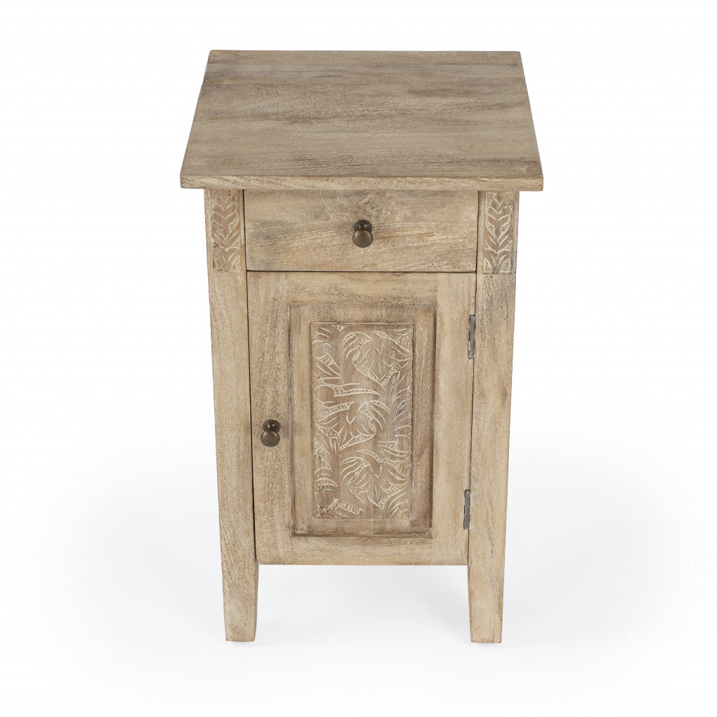 24" Natural Brown Solid Wood End Table With Cabinet and Drawer By Homeroots | End Tables | Modishstore - 5