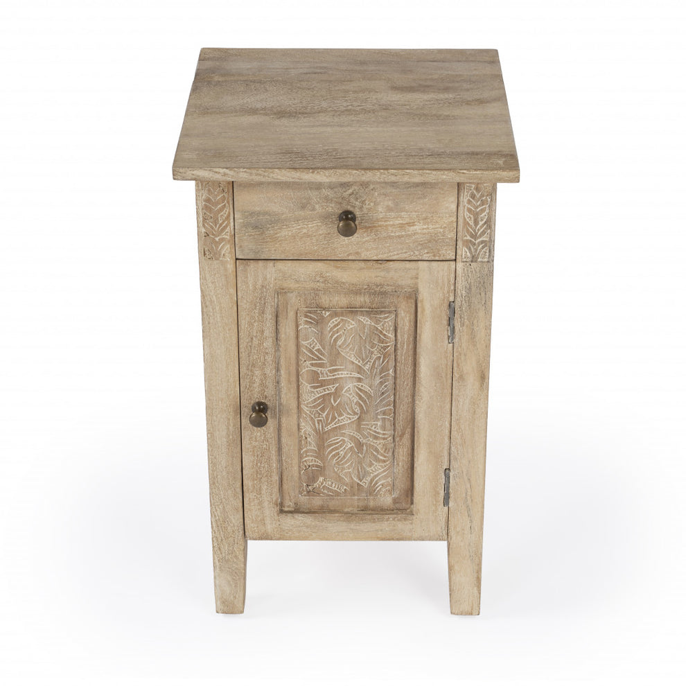 24" Natural Brown Solid Wood End Table With Cabinet and Drawer By Homeroots | End Tables | Modishstore - 5