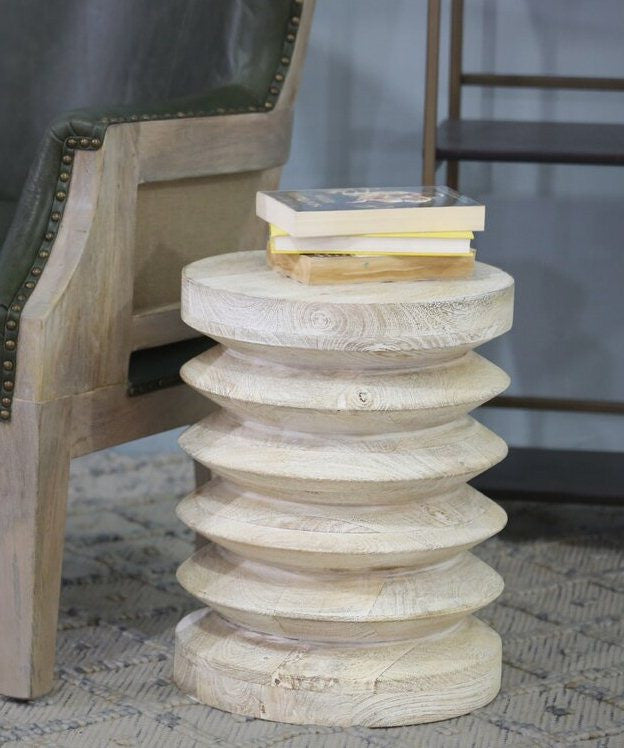 Modern Natural Mango Accordian Style Wood Side Table By Homeroots | End Tables | Modishstore