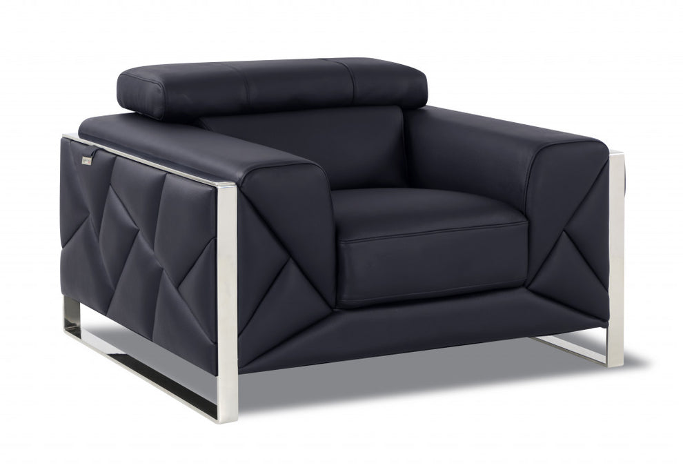 Mod Black Leather and Chrome Deco Accent Chair By Homeroots | Accent Chairs | Modishstore