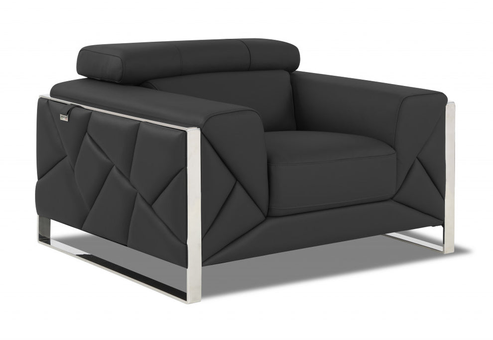 Mod Black Leather and Chrome Deco Accent Chair By Homeroots | Accent Chairs | Modishstore - 12