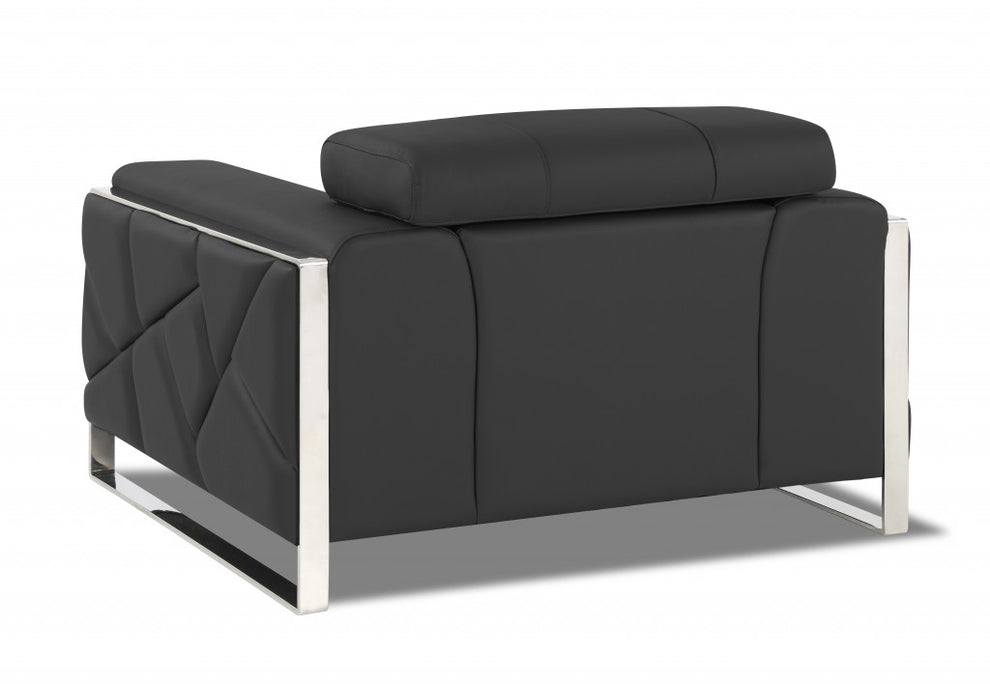 Mod Black Leather and Chrome Deco Accent Chair By Homeroots | Accent Chairs | Modishstore - 13