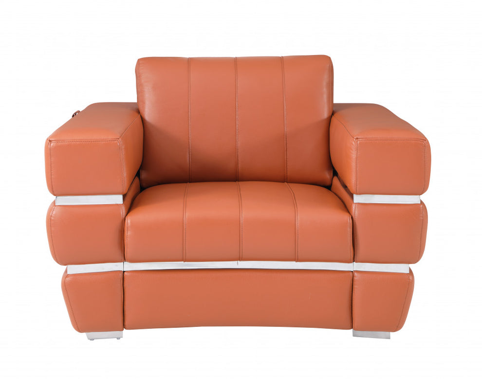 Terra Cotta Stripe Top Grade Italian Leather Chair By Homeroots | Accent Chairs | Modishstore