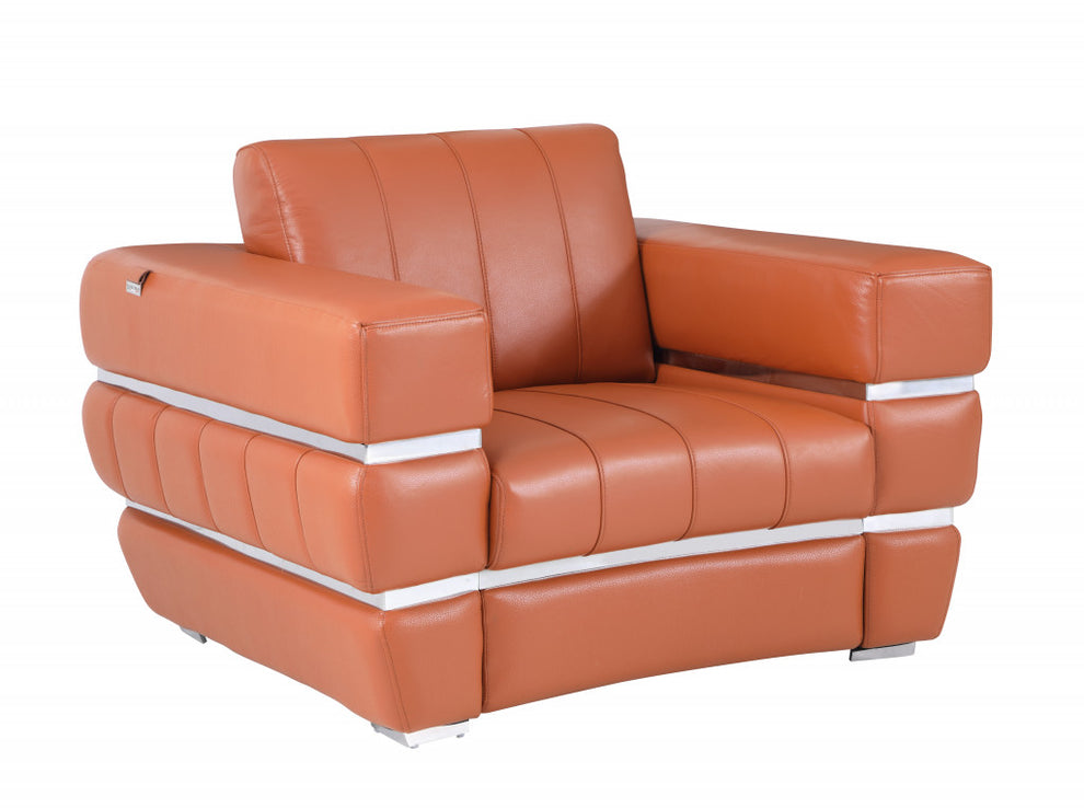 Terra Cotta Stripe Top Grade Italian Leather Chair By Homeroots | Accent Chairs | Modishstore - 2