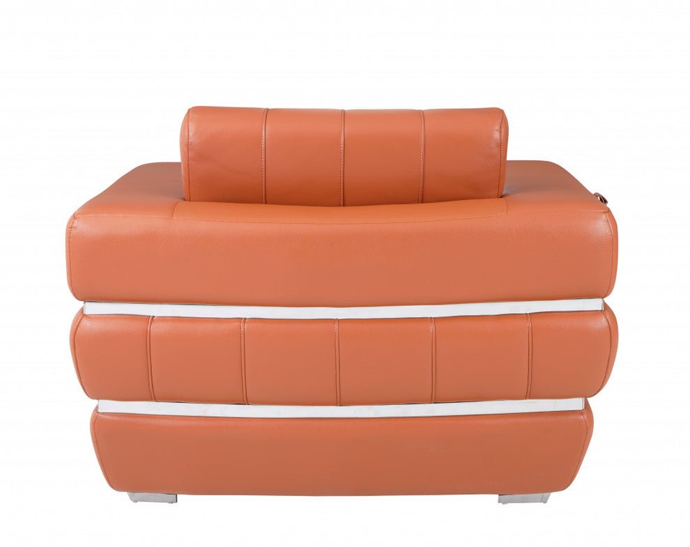 Terra Cotta Stripe Top Grade Italian Leather Chair By Homeroots | Accent Chairs | Modishstore - 3