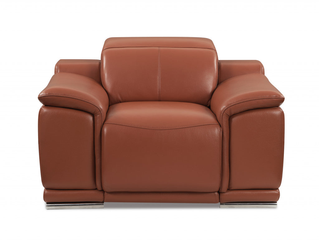 Mod Camel Brown Italian Leather Recliner Chair By Homeroots | Recliners | Modishstore - 2