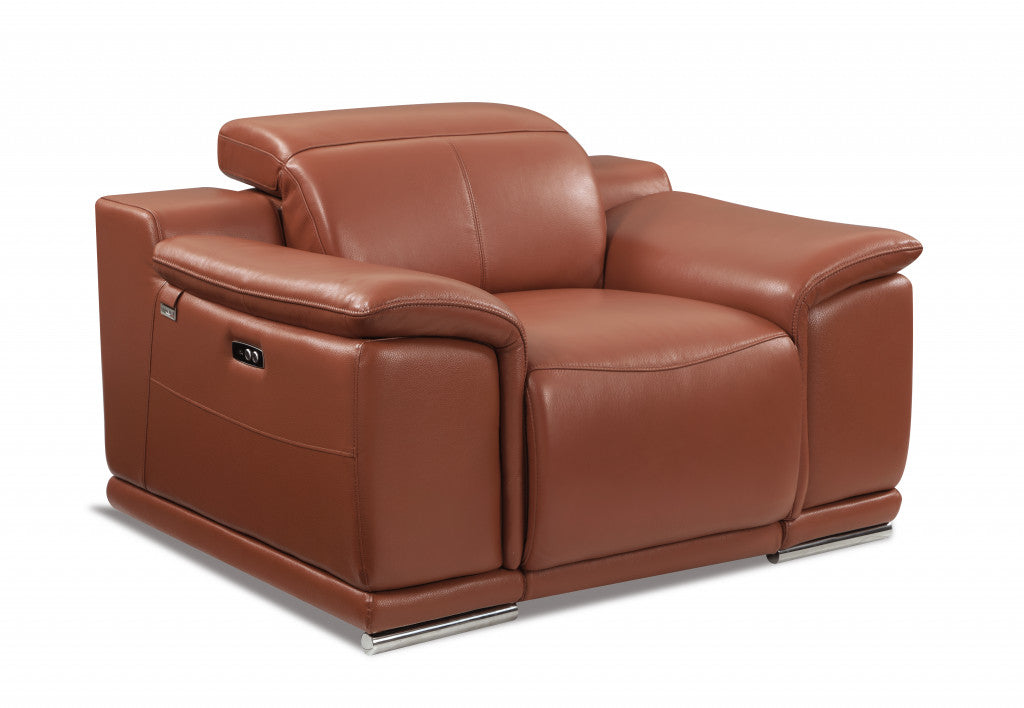 Mod Camel Brown Italian Leather Recliner Chair By Homeroots | Recliners | Modishstore - 3