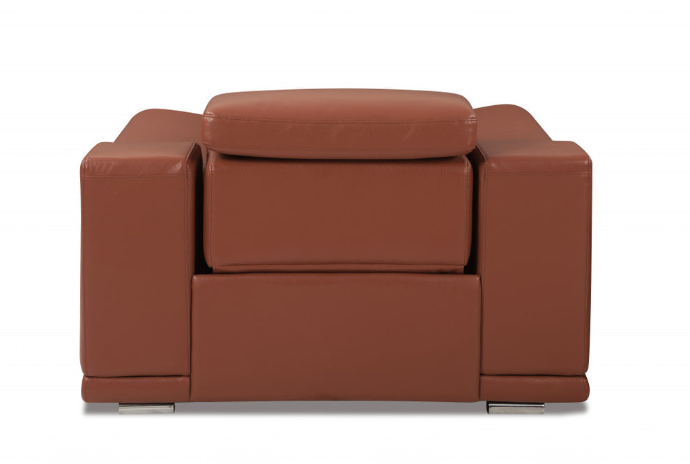 Mod Camel Brown Italian Leather Recliner Chair By Homeroots | Recliners | Modishstore - 4