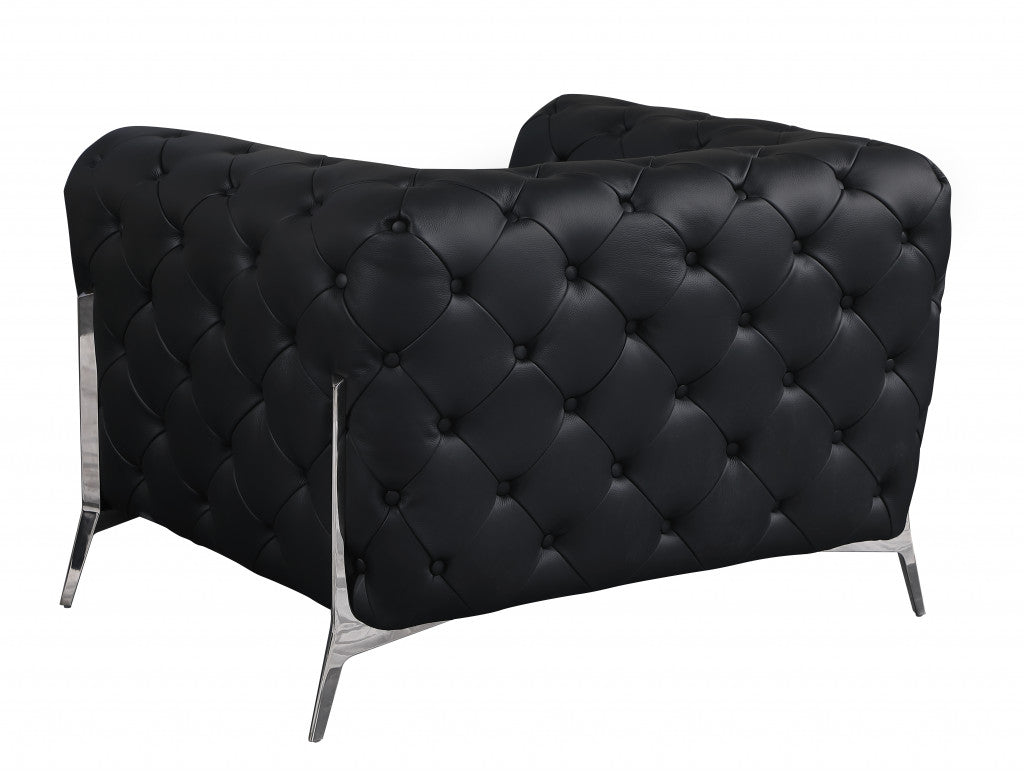Glam Black and Chrome Tufted Leather Armchair By Homeroots | Armchairs | Modishstore - 3