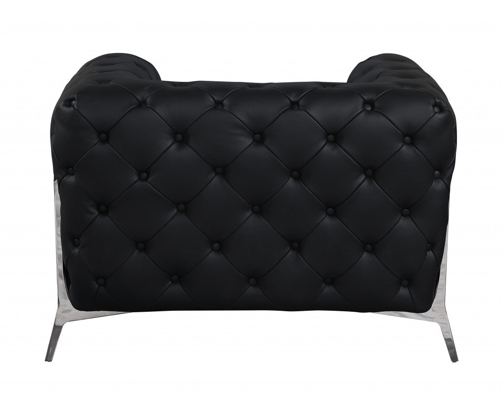 Glam Black and Chrome Tufted Leather Armchair By Homeroots | Armchairs | Modishstore - 4