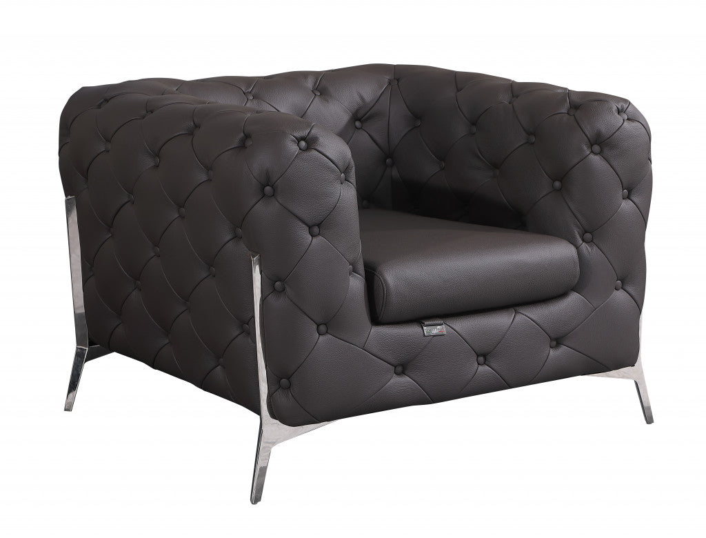 Glam Black and Chrome Tufted Leather Armchair By Homeroots | Armchairs | Modishstore - 7