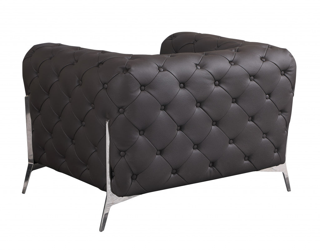 Glam Black and Chrome Tufted Leather Armchair By Homeroots | Armchairs | Modishstore - 8