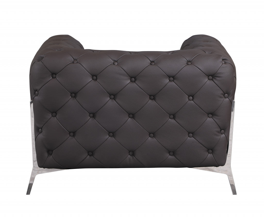 Glam Black and Chrome Tufted Leather Armchair By Homeroots | Armchairs | Modishstore - 9