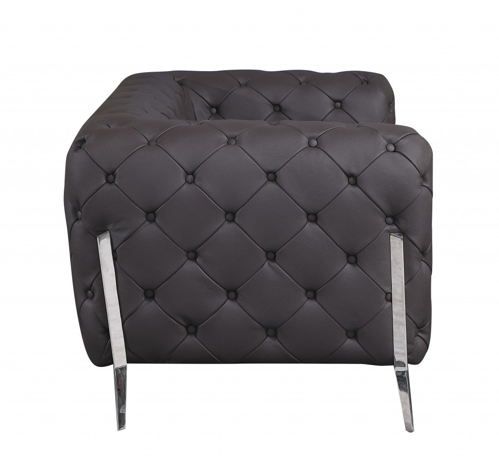 Glam Black and Chrome Tufted Leather Armchair By Homeroots | Armchairs | Modishstore - 10