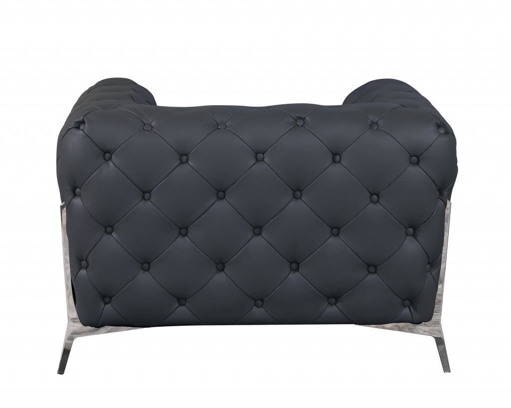 Glam Black and Chrome Tufted Leather Armchair By Homeroots | Armchairs | Modishstore - 19