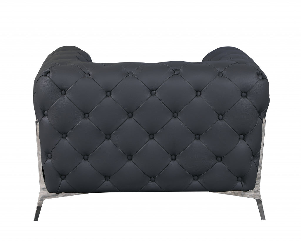 Glam Black and Chrome Tufted Leather Armchair By Homeroots | Armchairs | Modishstore - 19