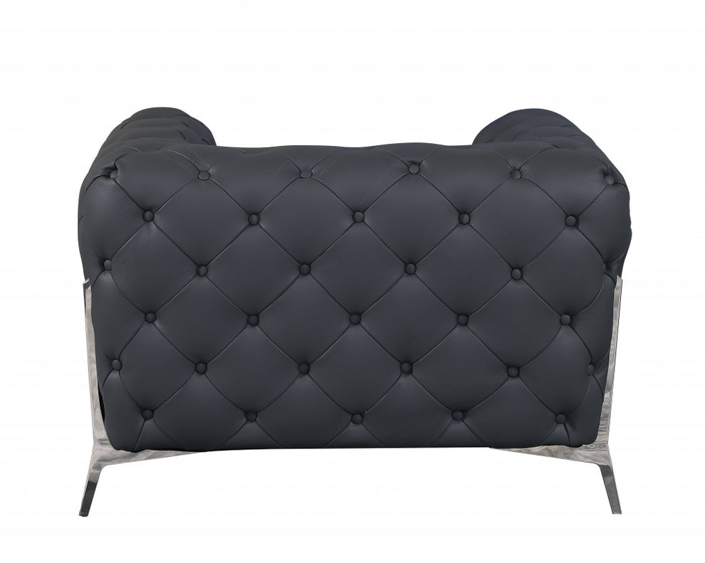 Glam Black and Chrome Tufted Leather Armchair By Homeroots | Armchairs | Modishstore - 19