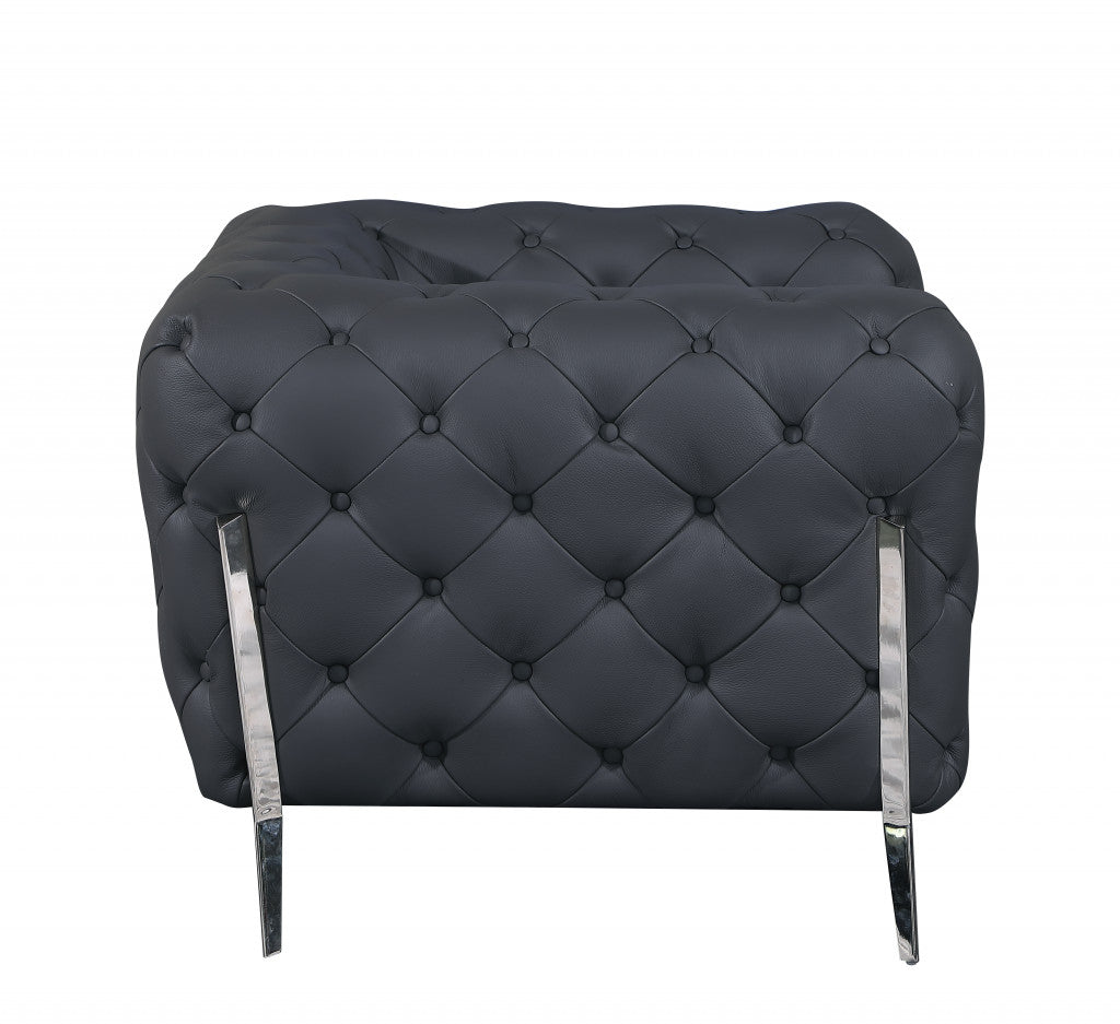 Glam Black and Chrome Tufted Leather Armchair By Homeroots | Armchairs | Modishstore - 20