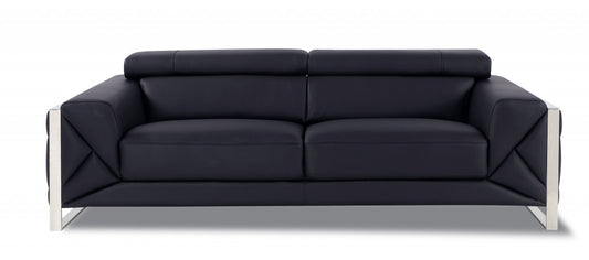 89" Black and Chrome Genuine Leather Standard Sofa By Homeroots | Sofas | Modishstore
