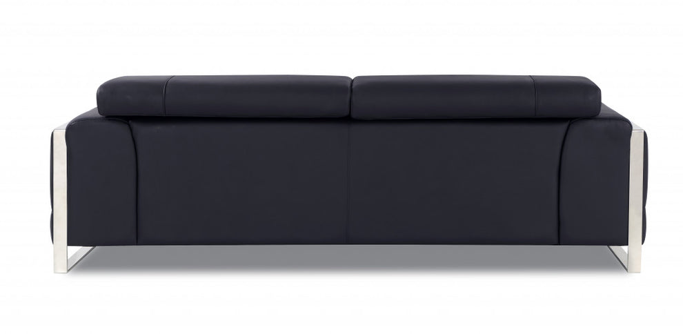 89" Black and Chrome Genuine Leather Standard Sofa By Homeroots | Sofas | Modishstore - 3
