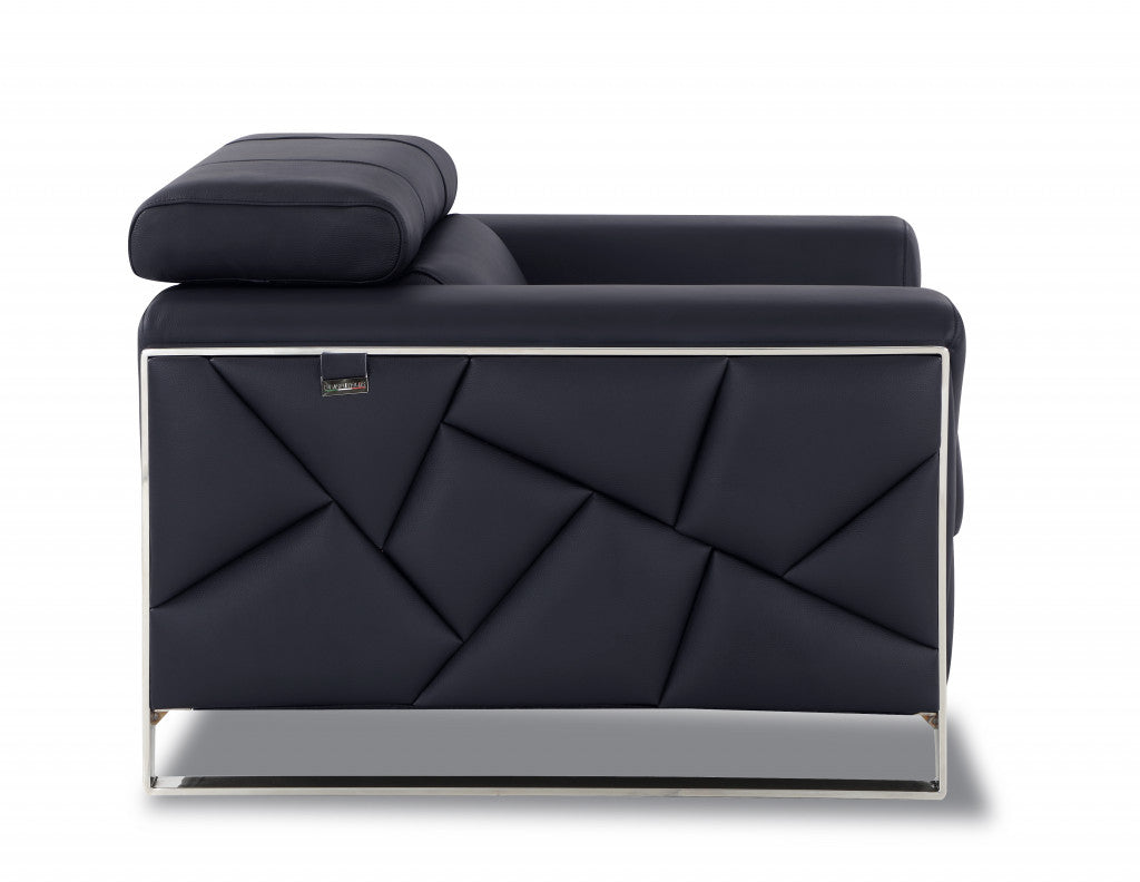 89" Black and Chrome Genuine Leather Standard Sofa By Homeroots | Sofas | Modishstore - 4