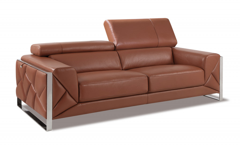 89" Black and Chrome Genuine Leather Standard Sofa By Homeroots | Sofas | Modishstore - 7