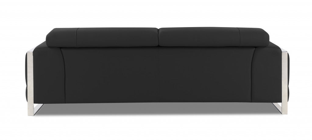 89" Black and Chrome Genuine Leather Standard Sofa By Homeroots | Sofas | Modishstore - 13