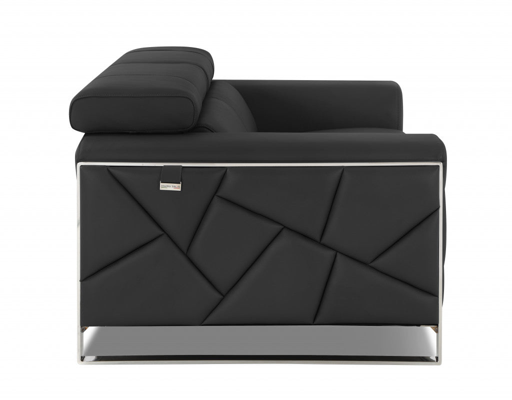 89" Black and Chrome Genuine Leather Standard Sofa By Homeroots | Sofas | Modishstore - 14