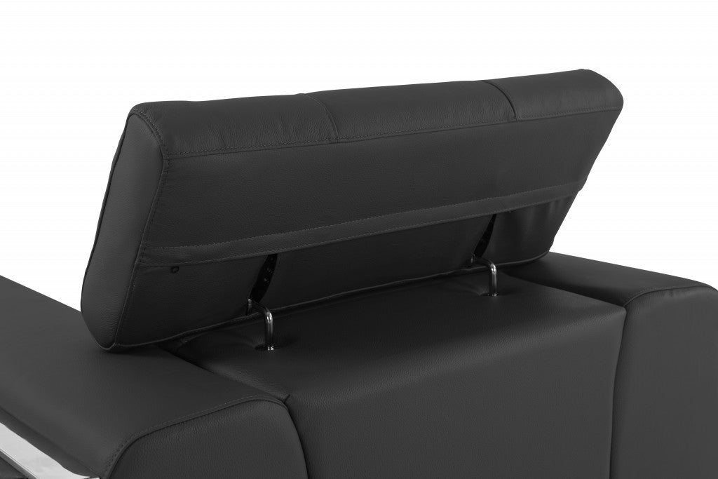89" Black and Chrome Genuine Leather Standard Sofa By Homeroots | Sofas | Modishstore - 15
