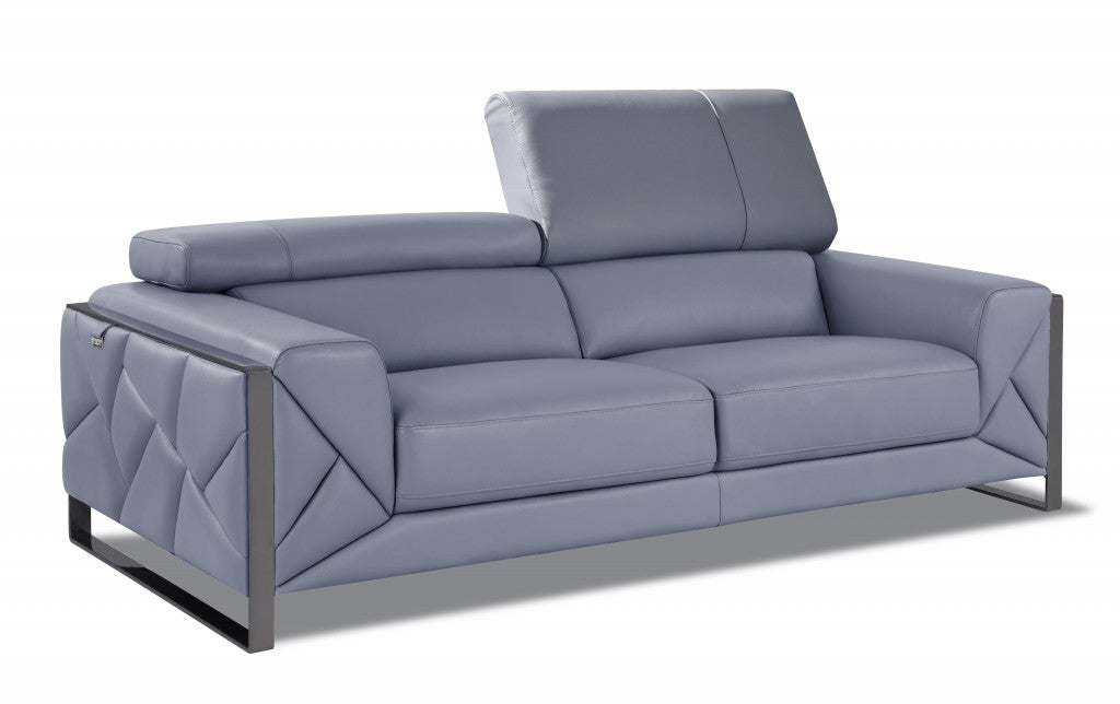 89" Black and Chrome Genuine Leather Standard Sofa By Homeroots | Sofas | Modishstore - 17