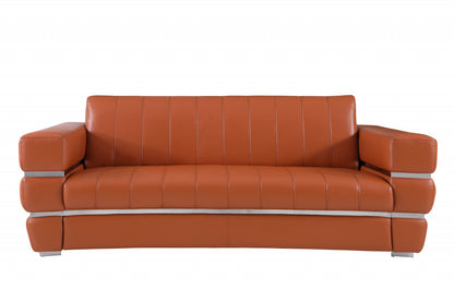 89" Camel Brown Chrome Accents Genuine Leather Standard Sofa By Homeroots | Sofas | Modishstore