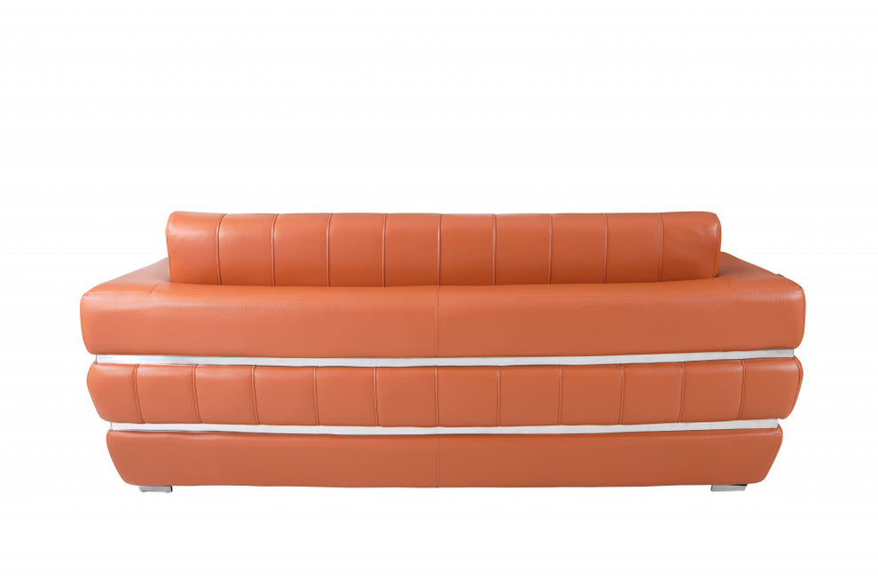 89" Camel Brown Chrome Accents Genuine Leather Standard Sofa By Homeroots | Sofas | Modishstore - 3