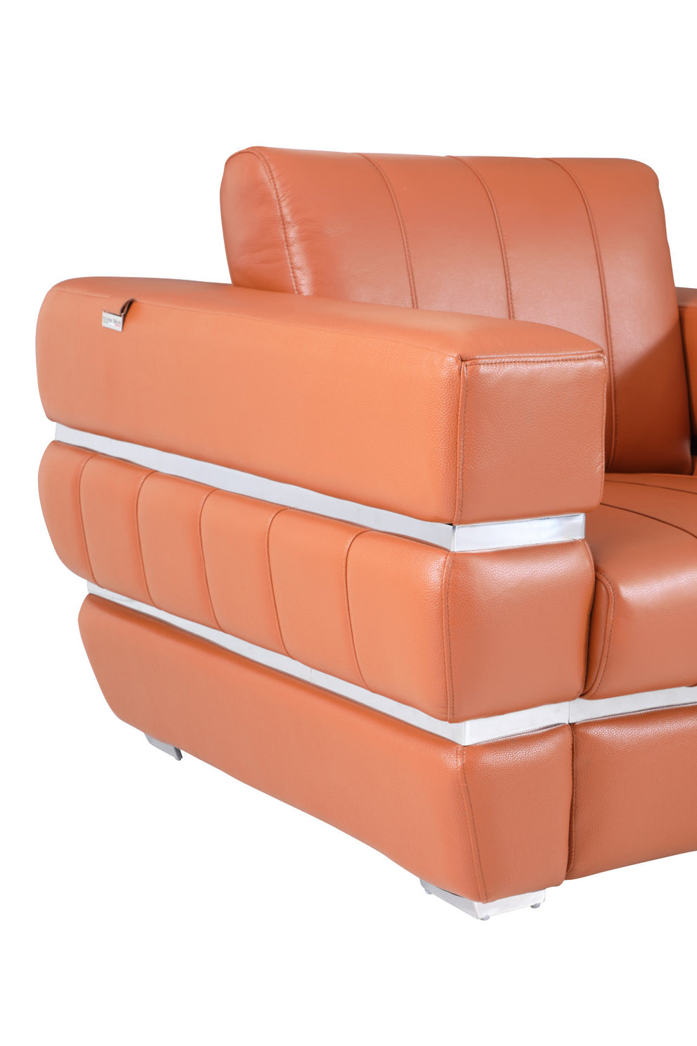 89" Camel Brown Chrome Accents Genuine Leather Standard Sofa By Homeroots | Sofas | Modishstore - 5