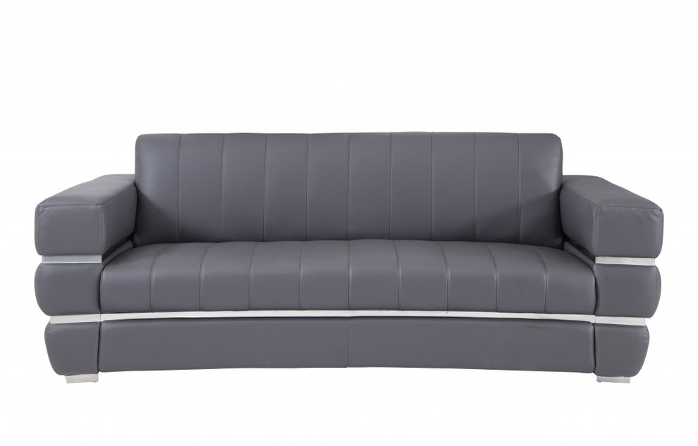 89" Camel Brown Chrome Accents Genuine Leather Standard Sofa By Homeroots | Sofas | Modishstore - 6