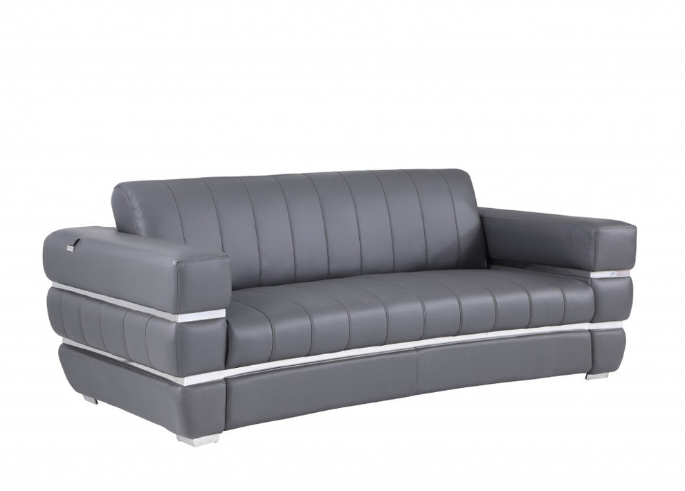 89" Camel Brown Chrome Accents Genuine Leather Standard Sofa By Homeroots | Sofas | Modishstore - 7